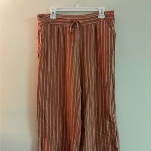 Per se Linen Blend Striped Wide Leg Pants Large Elastic Waist Summer Casual